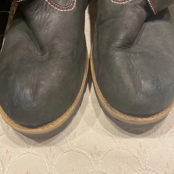 Bronx Black Distressed Leather 2-Buckle Biker Boots, US Size 10
