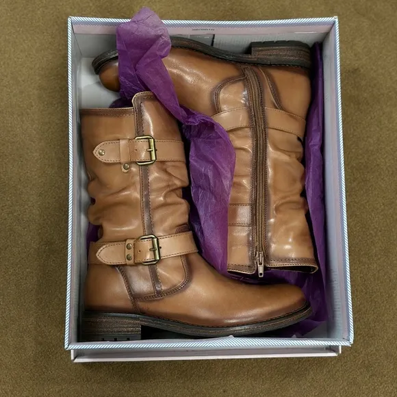 Brown Leather Buckle Boots