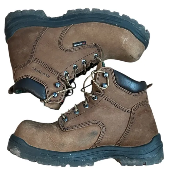 Brown Leather Work Boots with Steel Toe and Ankle Support