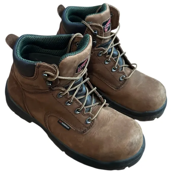 Brown Leather Work Boots with Steel Toe and Ankle Support