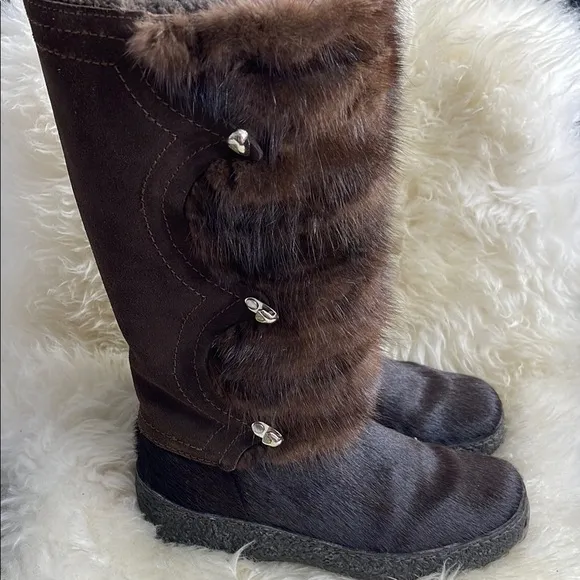 Brown Winter Rain Boots with Plush Fur