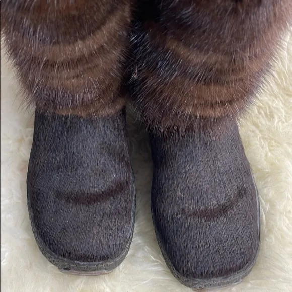 Brown Winter Rain Boots with Plush Fur