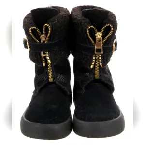 BURBERRY Girls Check Suede Leather Zip  Black Winter Boots New W/O Tags Size 23