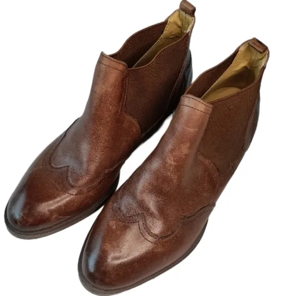 BUSSOLA Chelsea Low Western Boots Bootie Brown Leather Alameda 6.5