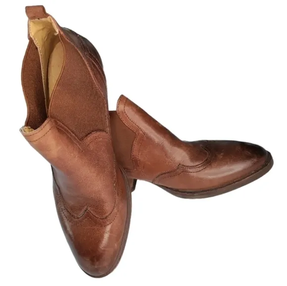 BUSSOLA Chelsea Low Western Boots Bootie Brown Leather Alameda 6.5