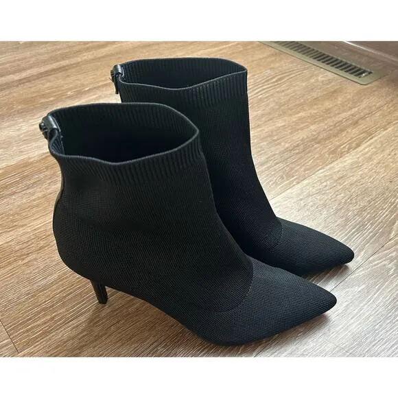 Calvin Klein Gabby Sock Knit Heel Pointy Toe Boots Booties Size 10 Black‎