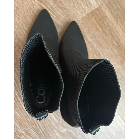 Calvin Klein Gabby Sock Knit Heel Pointy Toe Boots Booties Size 10 Black‎
