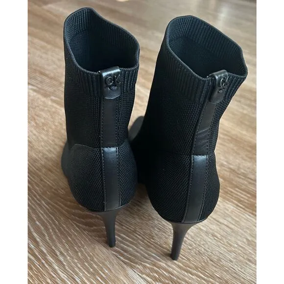 Calvin Klein Gabby Sock Knit Heel Pointy Toe Boots Booties Size 10 Black‎