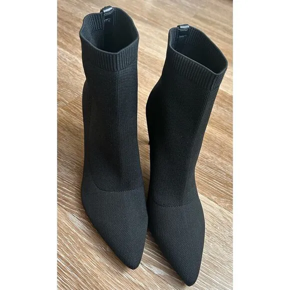 Calvin Klein Gabby Sock Knit Heel Pointy Toe Boots Booties Size 10 Black‎