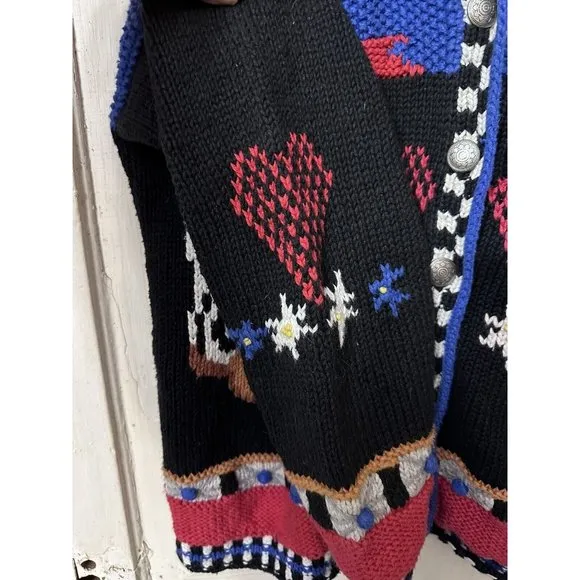 Cardigan Bay Sweater Cowboy Boot Hand Knitted Small button front vtg equestrian