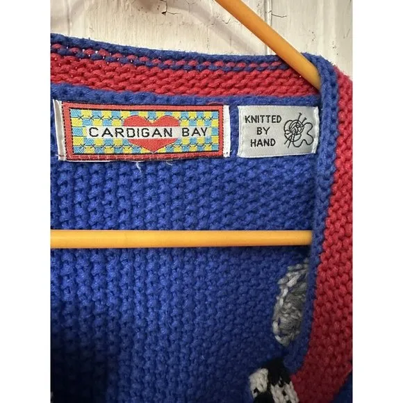 Cardigan Bay Sweater Cowboy Boot Hand Knitted Small button front vtg equestrian