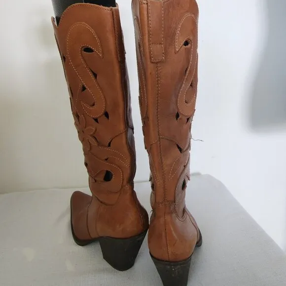 Carlos Santana Boots Womens Silverado Brown Leather Western Cowboy Booties 9.5M