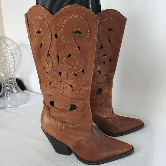 Carlos Santana Boots Womens Silverado Brown Leather Western Cowboy Booties 9.5M