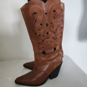 Carlos Santana Boots Womens Silverado Brown Leather Western Cowboy Booties 9.5M