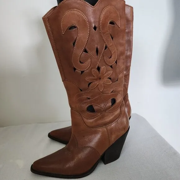 Carlos Santana Boots Womens Silverado Brown Leather Western Cowboy Booties 9.5M