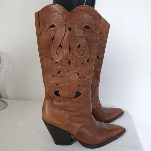 Carlos Santana Boots Womens Silverado Brown Leather Western Cowboy Booties 9.5M