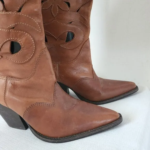 Carlos Santana Boots Womens Silverado Brown Leather Western Cowboy Booties 9.5M