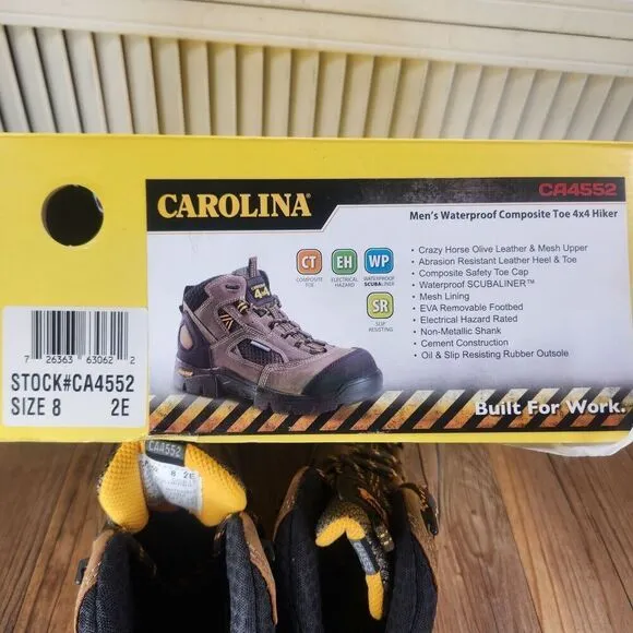 Carolina CA4552 Waterproof Composite Toe 4x4 Hiker Work Boots Mens Sz 8 EE Wide