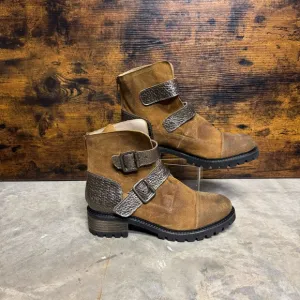 Casta tan suede metallic leather moto boots women’s 10 41 combat going out party