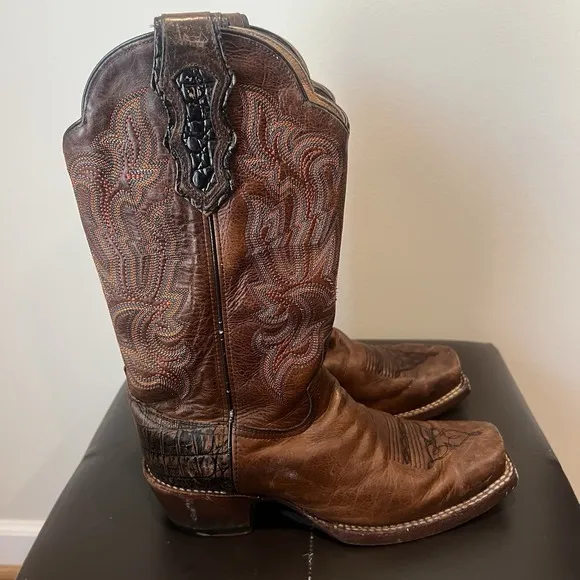 CATTLE BARON BROWN LEATHER SQUARE TOE COWBOY BOOTS #DH5444 8D MADE IN MEXICO