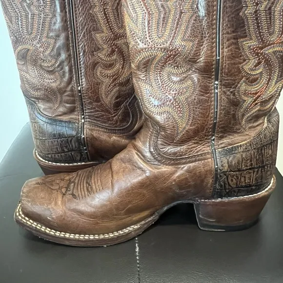 CATTLE BARON BROWN LEATHER SQUARE TOE COWBOY BOOTS #DH5444 8D MADE IN MEXICO