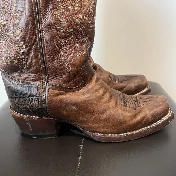 CATTLE BARON BROWN LEATHER SQUARE TOE COWBOY BOOTS #DH5444 8D MADE IN MEXICO