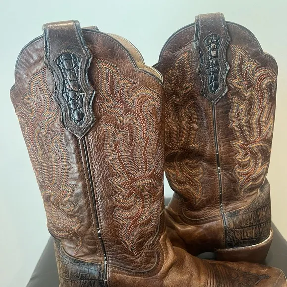 CATTLE BARON BROWN LEATHER SQUARE TOE COWBOY BOOTS #DH5444 8D MADE IN MEXICO