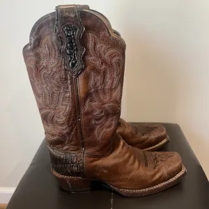 CATTLE BARON BROWN LEATHER SQUARE TOE COWBOY BOOTS #DH5444 8D MADE IN MEXICO