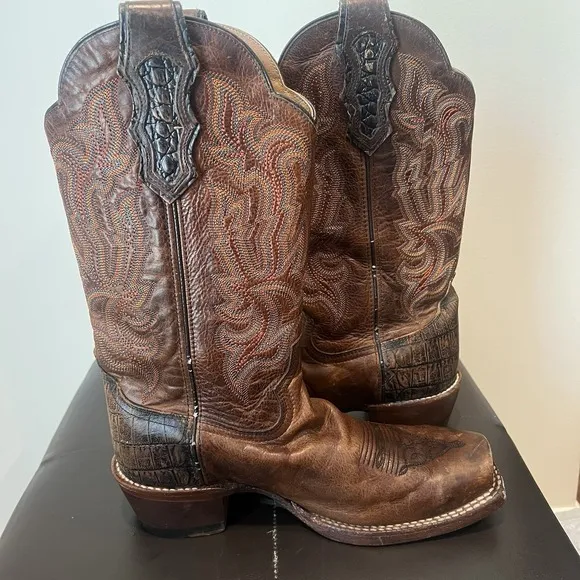 CATTLE BARON BROWN LEATHER SQUARE TOE COWBOY BOOTS #DH5444 8D MADE IN MEXICO