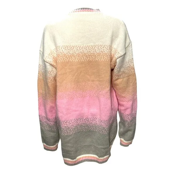 CCC Color Block Casual Long Sleeves Open Cardigan Ribbed Cuffs Hem Size XXL
