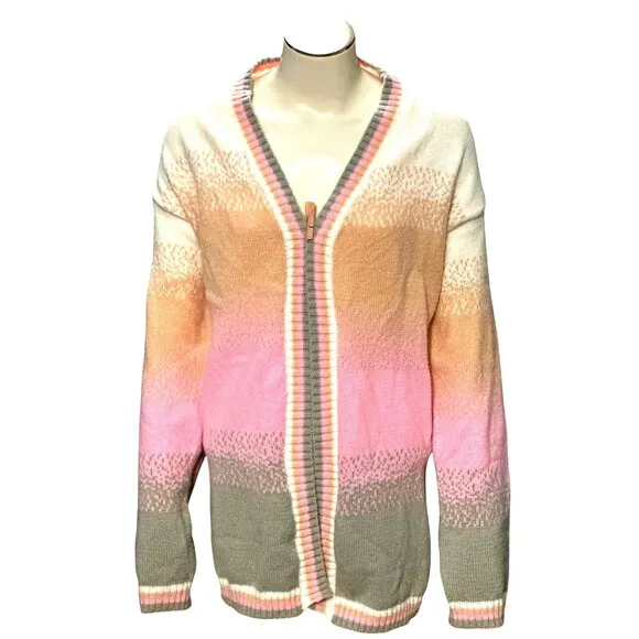 CCC Color Block Casual Long Sleeves Open Cardigan Ribbed Cuffs Hem Size XXL