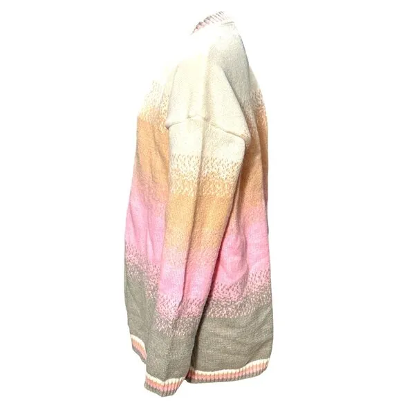CCC Color Block Casual Long Sleeves Open Cardigan Ribbed Cuffs Hem Size XXL