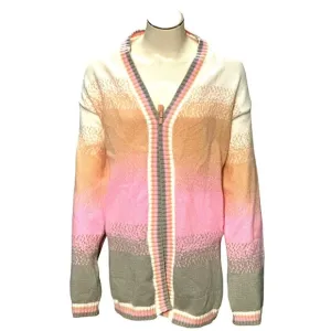 CCC Color Block Casual Long Sleeves Open Cardigan Ribbed Cuffs Hem Size XXL