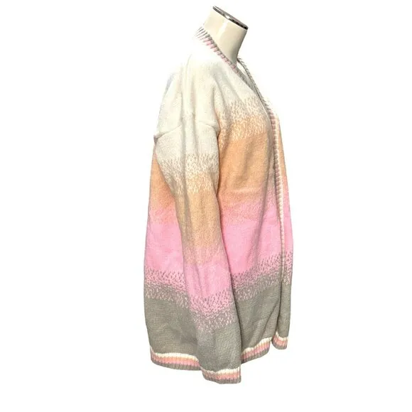 CCC Color Block Casual Long Sleeves Open Cardigan Ribbed Cuffs Hem Size XXL