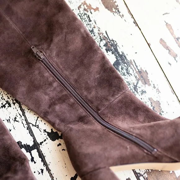 Charles David Womens Brilliant Knee High Boots 6 Chocolate Suede Heeled New $299