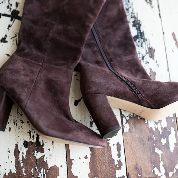 Charles David Womens Brilliant Knee High Boots 6 Chocolate Suede Heeled New $299