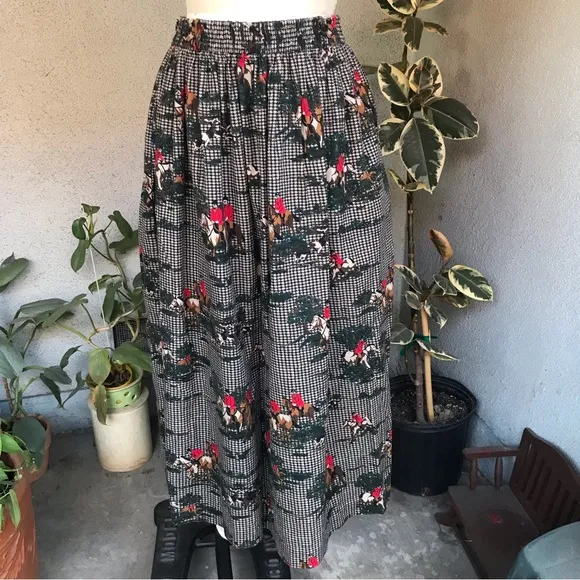 CHARTER CLUB | Vintage Equestrian Houndstooth Maxi Skirt Size L