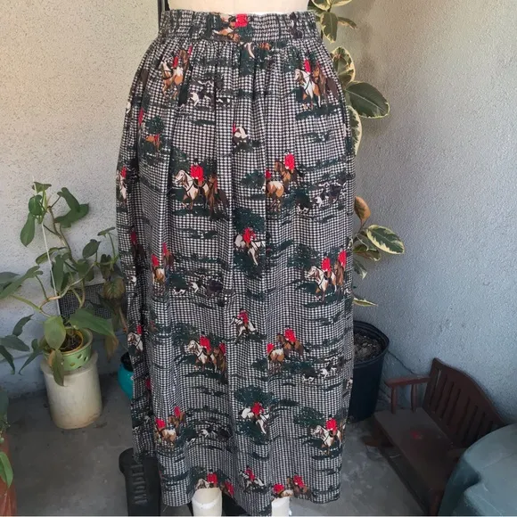 CHARTER CLUB | Vintage Equestrian Houndstooth Maxi Skirt Size L