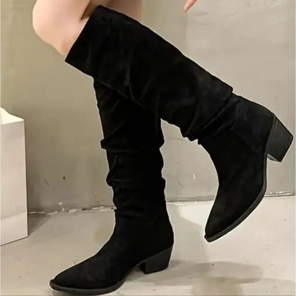 Chic knee high chunky heel boots