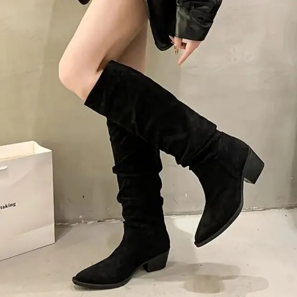 Chic knee high chunky heel boots