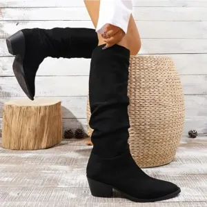 Chic knee high chunky heel boots