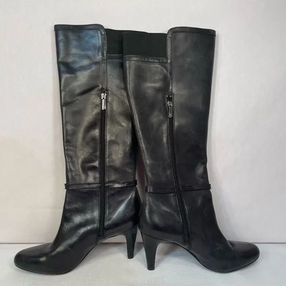 CIRCA JOAN &amp; DAVID BLACK LEATHER KNEE HIGH HADLIE BOOTS 3.5” STACK HEEL SIZE 11