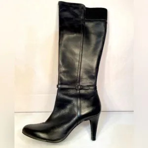 CIRCA JOAN &amp; DAVID BLACK LEATHER KNEE HIGH HADLIE BOOTS 3.5” STACK HEEL SIZE 11