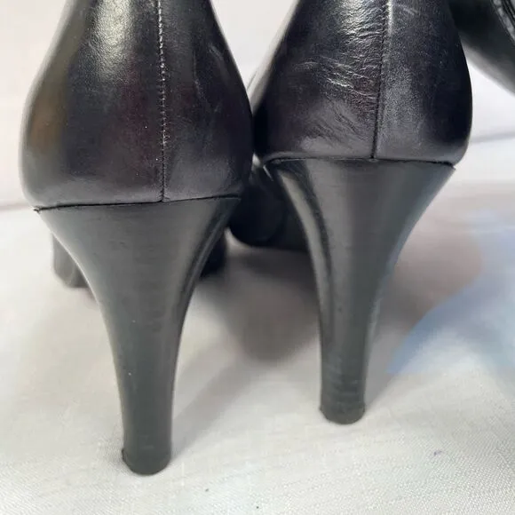 CIRCA JOAN &amp; DAVID BLACK LEATHER KNEE HIGH HADLIE BOOTS 3.5” STACK HEEL SIZE 11