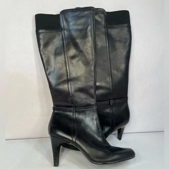 CIRCA JOAN &amp; DAVID BLACK LEATHER KNEE HIGH HADLIE BOOTS 3.5” STACK HEEL SIZE 11