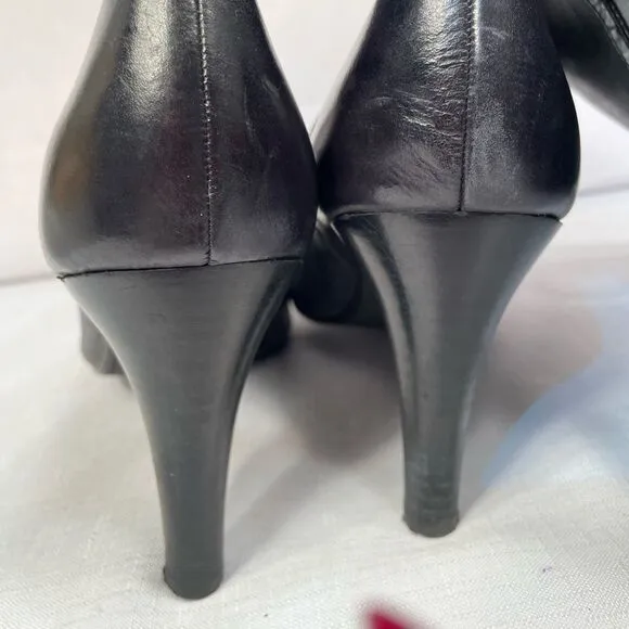 CIRCA JOAN &amp; DAVID BLACK LEATHER KNEE HIGH HADLIE BOOTS 3.5” STACK HEEL SIZE 11