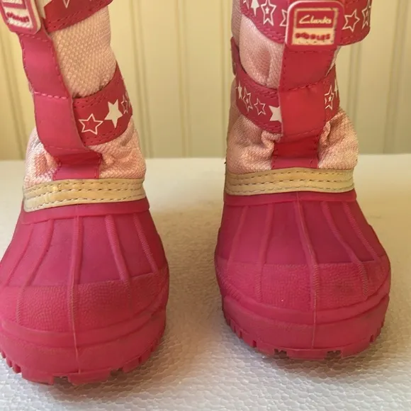 Clark’s kids slip in snow winter boots faux fur lined toddler girls size 8 pink