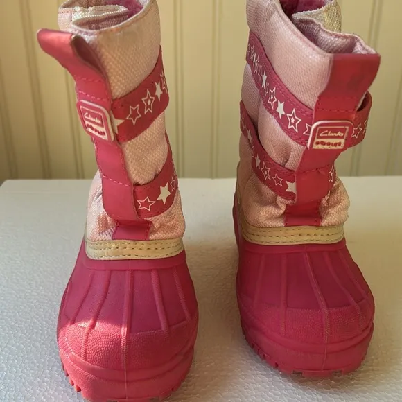 Clark’s kids slip in snow winter boots faux fur lined toddler girls size 8 pink