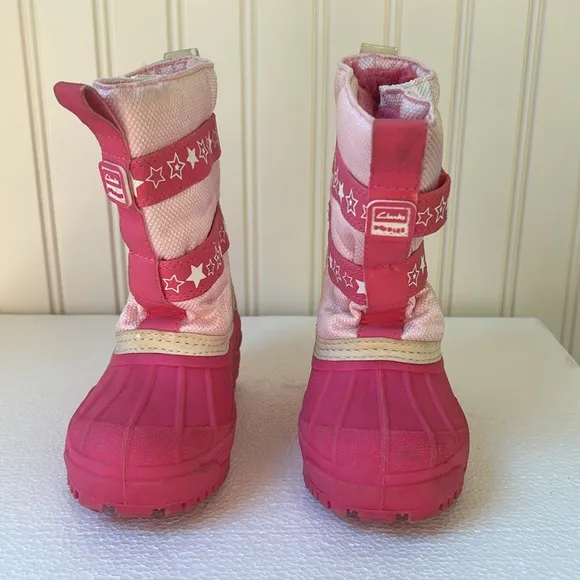 Clark’s kids slip in snow winter boots faux fur lined toddler girls size 8 pink
