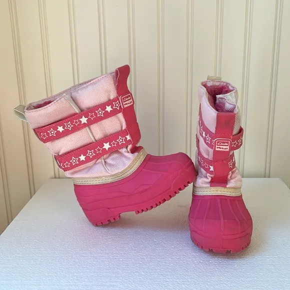Clark’s kids slip in snow winter boots faux fur lined toddler girls size 8 pink